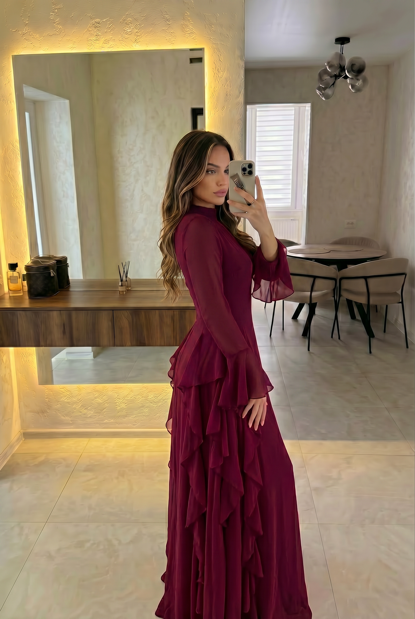 CASCADE RUFFLE MAXI DRESS