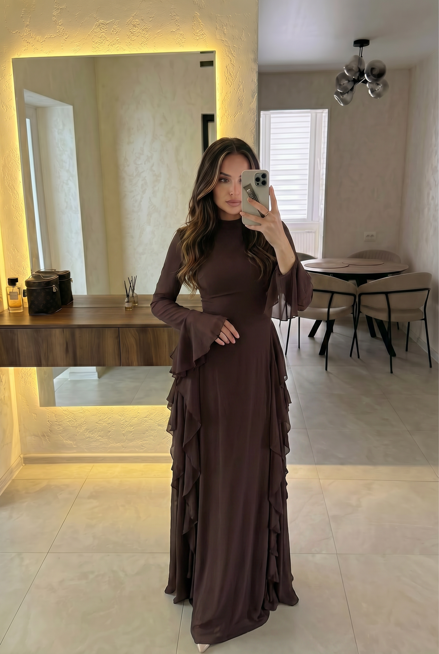 CASCADE RUFFLE MAXI DRESS