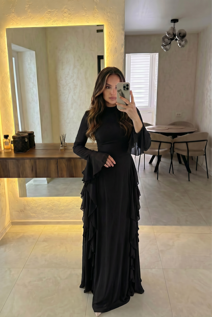 CASCADE RUFFLE MAXI DRESS