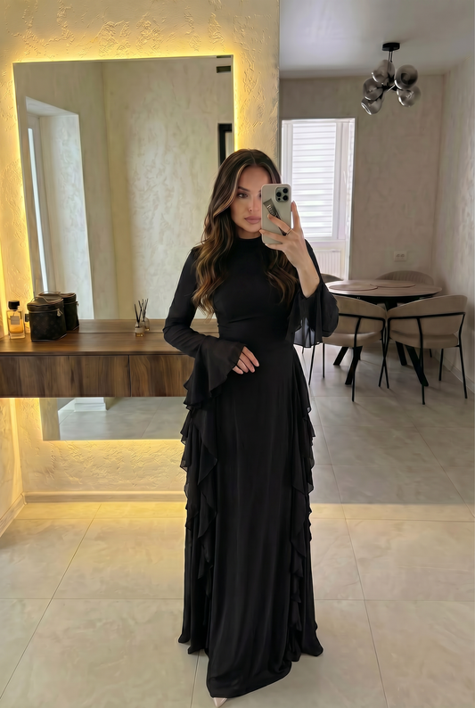 CASCADE RUFFLE MAXI DRESS